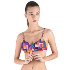 Abstract Geometry Blocks Tie Up Cut Bikini Top