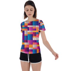 Abstract Geometry Blocks Back Circle Cutout Sports T-shirt