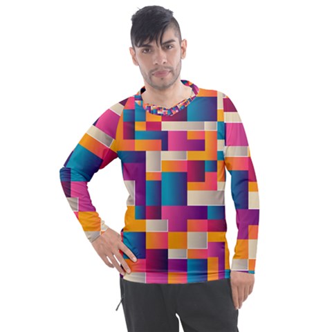 Abstract Geometry Blocks Men s Pique Long Sleeve T-shirt by anzea