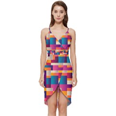 Abstract Geometry Blocks Wrap Frill Dress by anzea