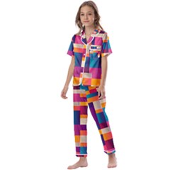 Abstract Geometry Blocks Kids  Satin Short Sleeve Pajamas Set by anzea