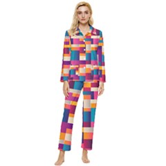 Abstract Geometry Blocks Womens  Long Sleeve Velvet Pocket Pajamas Set