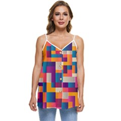 Abstract Geometry Blocks Casual Spaghetti Strap Chiffon Top