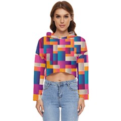 Abstract Geometry Blocks Women s Lightweight Cropped Hoodie