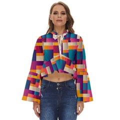 Abstract Geometry Blocks Boho Long Bell Sleeve Top