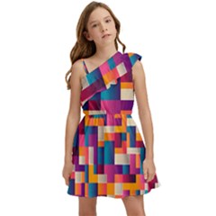 Abstract Geometry Blocks Kids  One Shoulder Party Dress