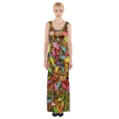 Vivid Cactus Charm Design Pattern Thigh Split Maxi Dress