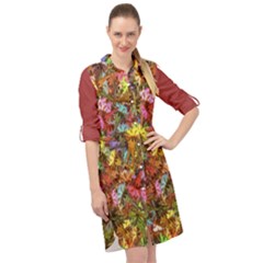 Vivid Cactus Charm Design Pattern Long Sleeve Mini Shirt Dress by dflcprintsclothing