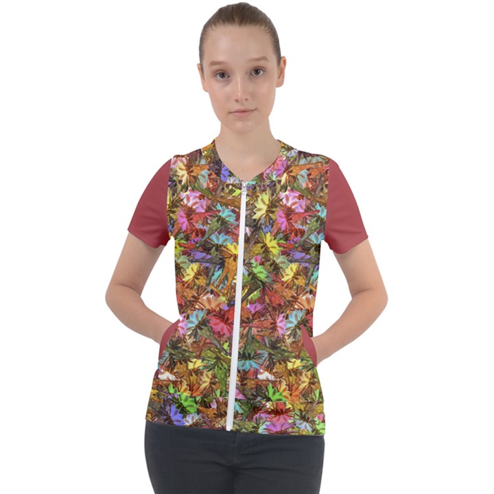 Vivid Cactus Charm Design Pattern Short Sleeve Zip Up Jacket