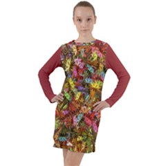 Vivid Cactus Charm Design Pattern Long Sleeve Hoodie Dress