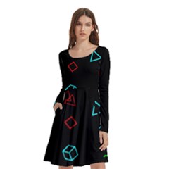 Amoled Long Sleeve Knee Length Skater Dress With Pockets