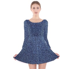 Blue Denim Fabric Long Sleeve Velvet Skater Dress