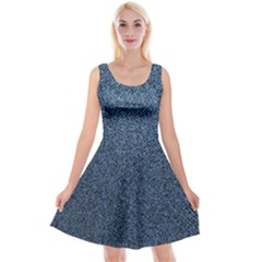 Blue Denim Fabric Reversible Velvet Sleeveless Dress