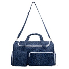 Blue Denim Fabric Sports Gym Duffle Bag With Shoe Compartment by kyorashop23