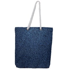 Blue Denim Fabric Full Print Rope Handle Tote (large) by kyorashop23