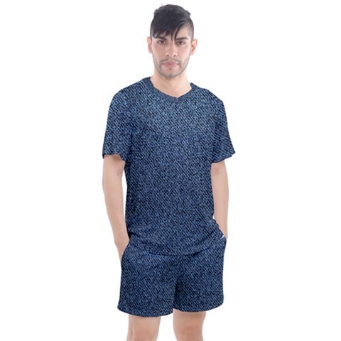 Blue Denim Fabric Men s Mesh T-shirt And Shorts Set by kyorashop23