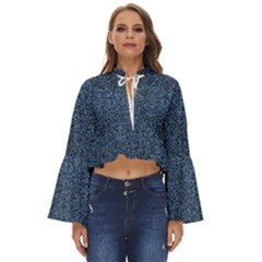 Blue Denim Fabric Boho Long Bell Sleeve Top