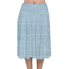 Blue Denim Texture, Macro Velvet Flared Midi Skirt