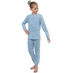 Blue Denim Texture, Macro Kids  Long Sleeve Set 