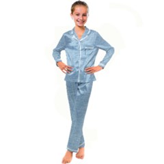 Blue Denim Texture, Macro Kids  Satin Long Sleeve Pajamas Set by kyorashop23