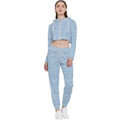 Blue Denim Texture, Macro Cropped Zip Up Lounge Set by kyorashop23