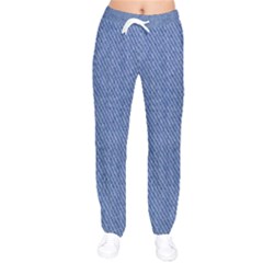 Blue Denim Women Velvet Drawstring Pants