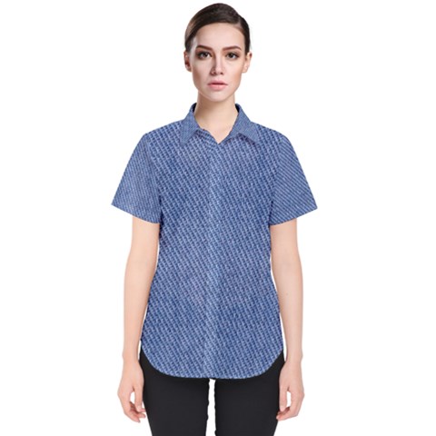 Blue Denim Women s Short Sleeve Shirt by kyorashop23