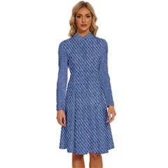 Blue Denim Long Sleeve Shirt Collar A-line Dress