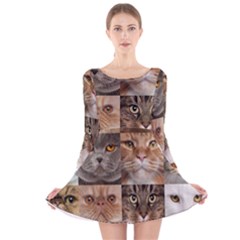 Breeds Of Cats Collage Long Sleeve Velvet Skater Dress