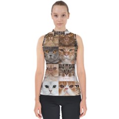 Breeds Of Cats Collage Mock Neck Shell Top by kyorashop23