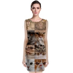 Breeds Of Cats Collage Sleeveless Velvet Midi Dress