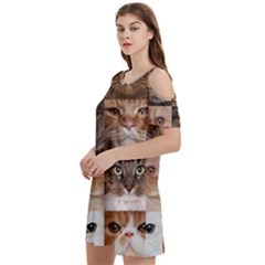 Breeds Of Cats Collage Women s Cold Shoulder Round Neck Mini Dress by kyorashop23