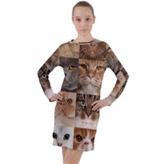 Breeds Of Cats Collage Long Sleeve Hoodie Dress