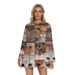 Breeds Of Cats Collage Round Neck Long Sleeve Bohemian Style Chiffon Mini Dress by kyorashop23