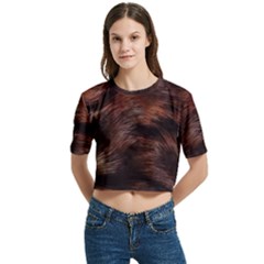 Brown Wool Texture Women s Round Neck Short Sleeve Crop Top