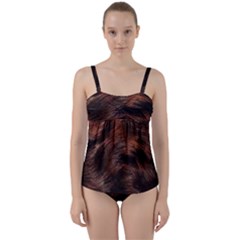 Brown Wool Texture Twist Front Tankini Set by kyorashop23