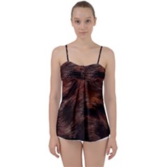 Brown Wool Texture Babydoll Tankini Top by kyorashop23