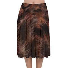 Brown Wool Texture Velvet Flared Midi Skirt