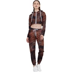 Brown Wool Texture Cropped Zip Up Lounge Set