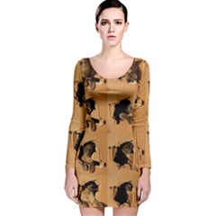 Carton, Brown Long Sleeve Velvet Bodycon Dress