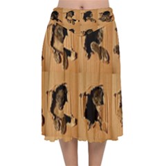 Carton, Brown Velvet Flared Midi Skirt