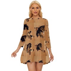 Carton, Brown Long Sleeve Babydoll Dress