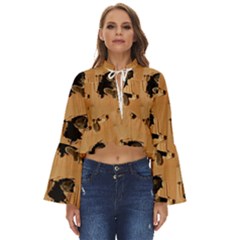 Carton, Brown Boho Long Bell Sleeve Top