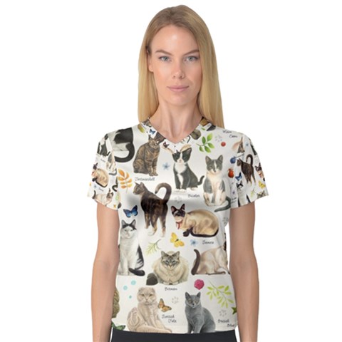 Cats, All, Collage, Cat V-neck Sport Mesh T-shirt by kyorashop23