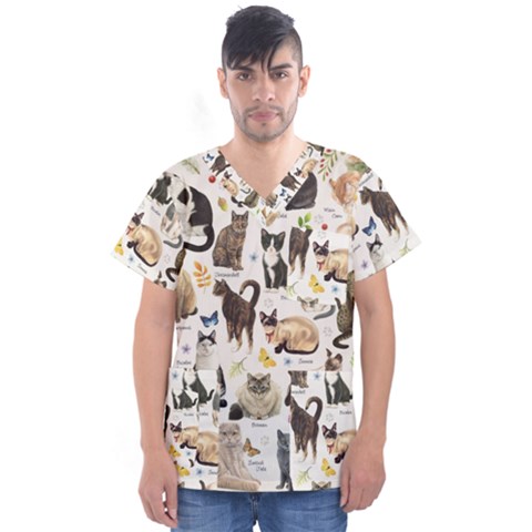 Cats, All, Collage, Cat Men s V-neck Scrub Top by kyorashop23