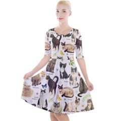 Cats, All, Collage, Cat Quarter Sleeve A-line Dress With Pockets by kyorashop23