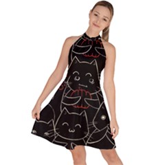 Catty Sleeveless Halter Neck A-line Dress