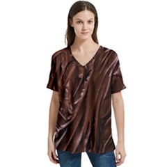 Chocolate Texture, Dark Chocolate Background V-neck Split Shoulder Casual T-shirt by kyorashop23