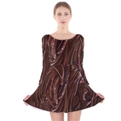 Chocolate Texture, Dark Chocolate Background Long Sleeve Velvet Skater Dress