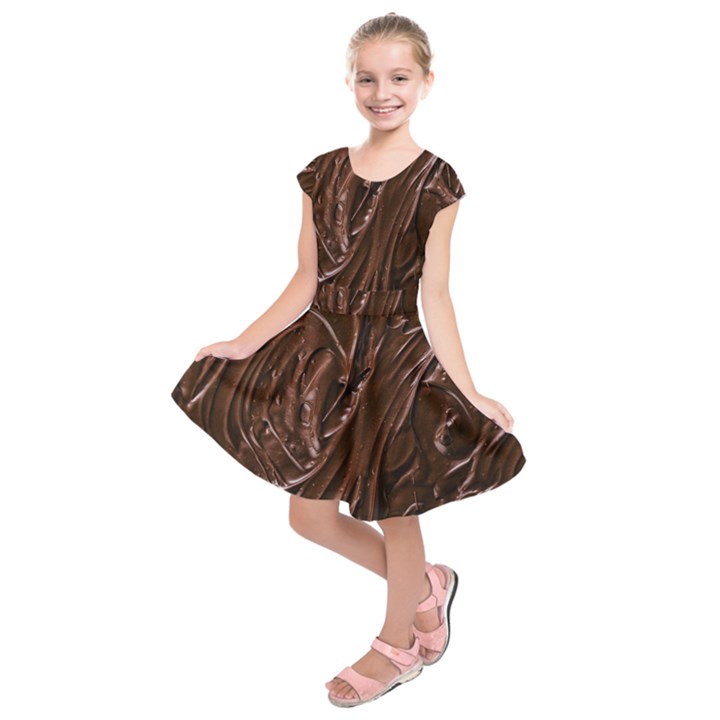 Chocolate Texture, Dark Chocolate Background Kids  Short Sleeve Dress